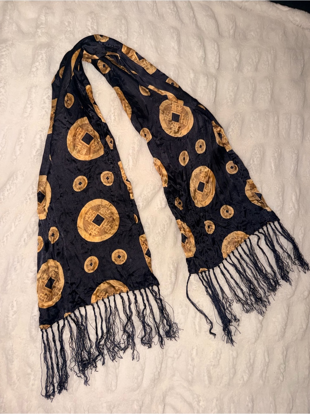 100% Silk Black and Gold Yen Fringe Scarf - Women Accessories